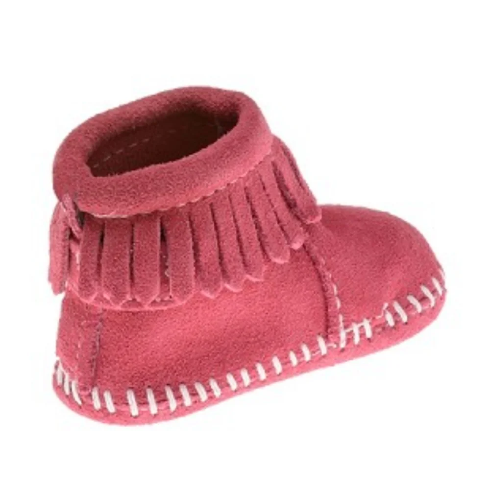 Minnetonka pink suede natural leather baby moccasins